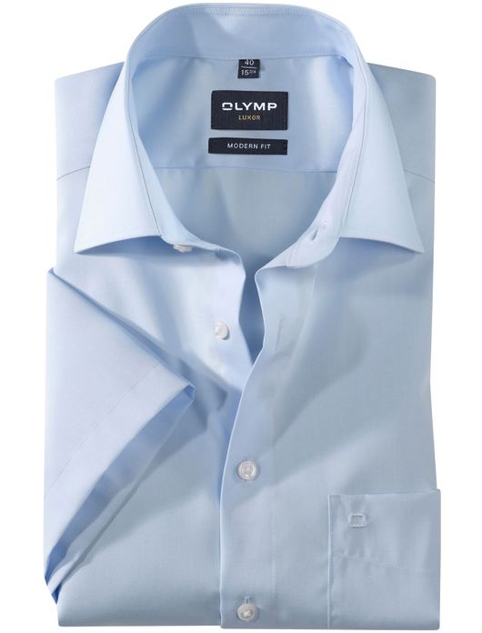 OLYMP korte mouw hemd lichtblauw strijkvrij