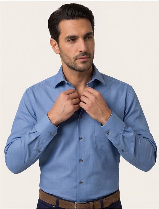 Olymp overhemd strijkvrij modern fit middenblauw