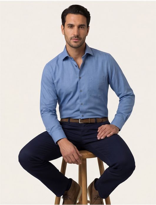 Olymp overhemd strijkvrij modern fit middenblauw