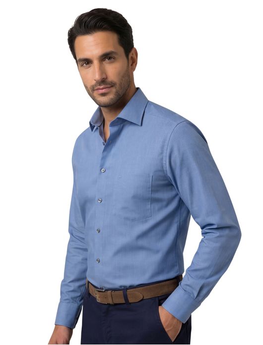 Olymp overhemd strijkvrij modern fit middenblauw