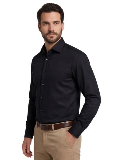 Olymp Olymp overhemd Luxor Modern Fit zwart effen katoen