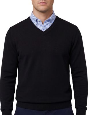Olymp Olymp pullover zwart met v-hals merinwol