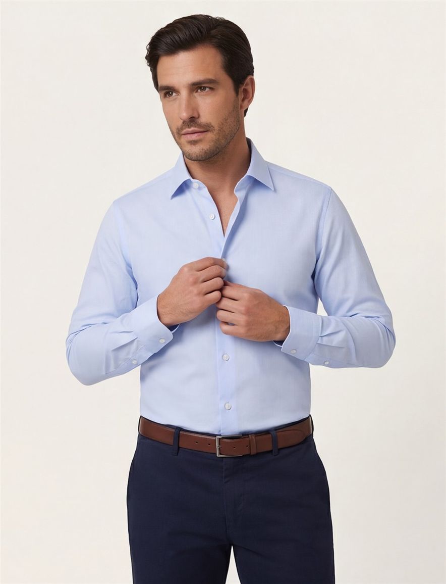 Seidensticker overhemd light blue witte knoop