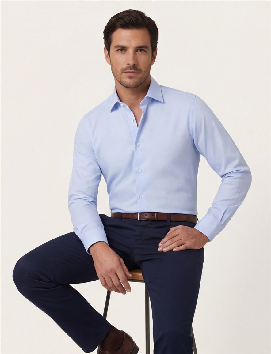 Seidensticker overhemd light blue witte knoop