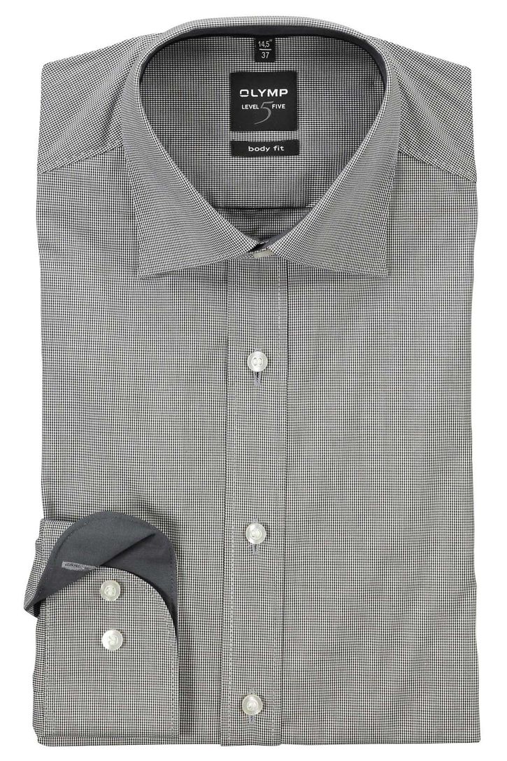 Olymp overhemd olive grey fine block effen bies