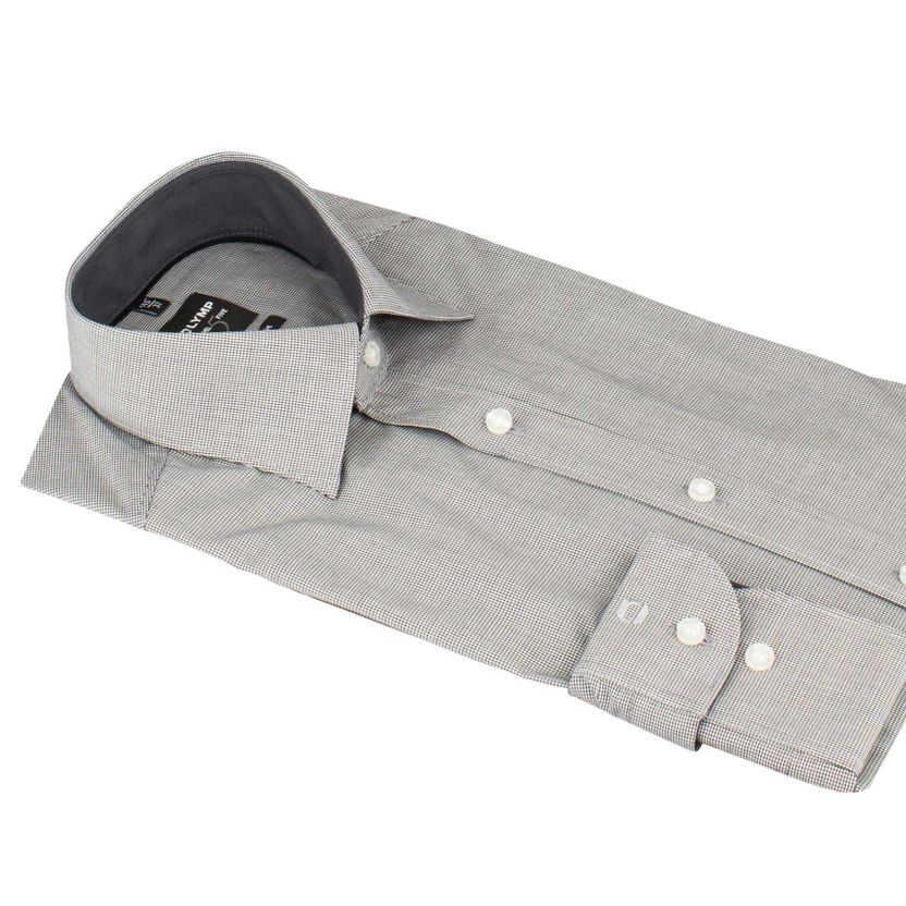 Olymp overhemd olive grey fine block effen bies