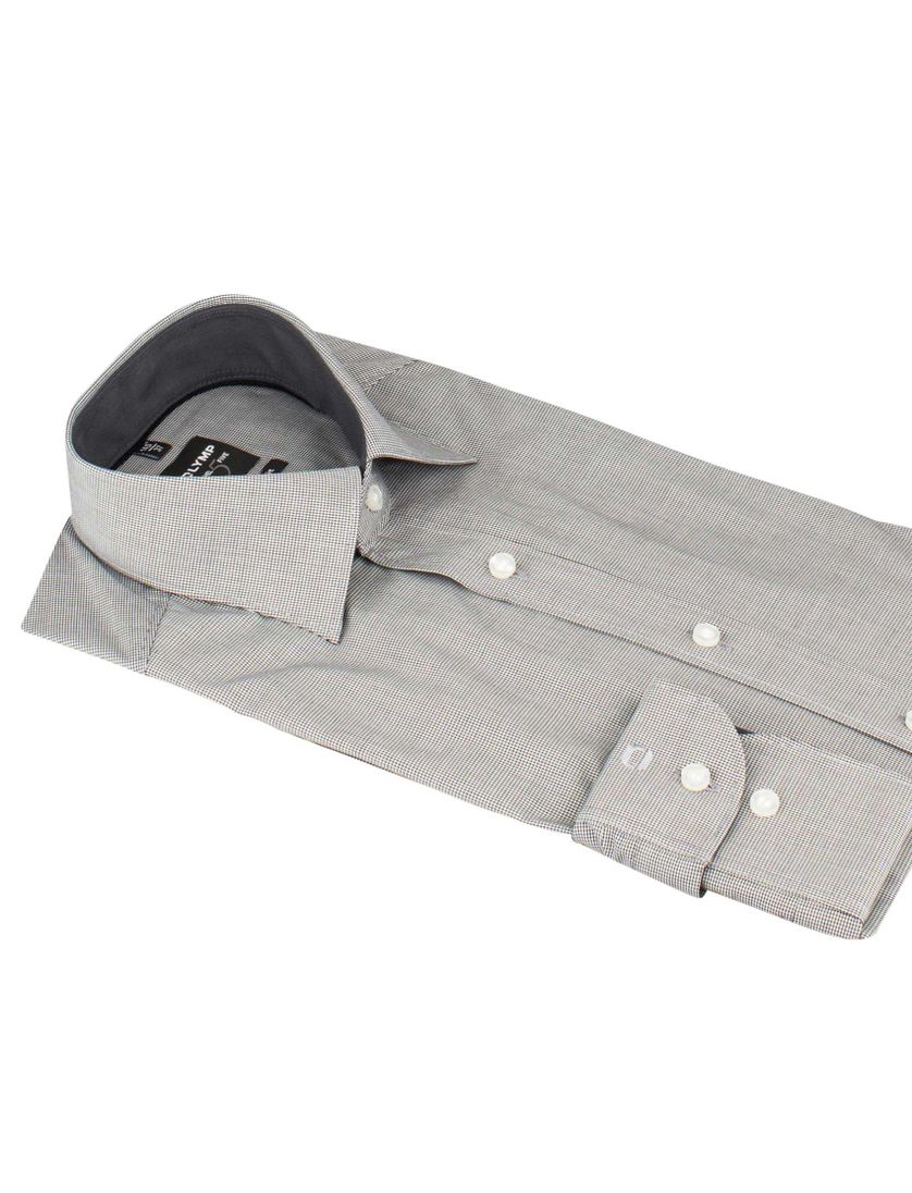 Olymp overhemd olive grey fine block effen bies