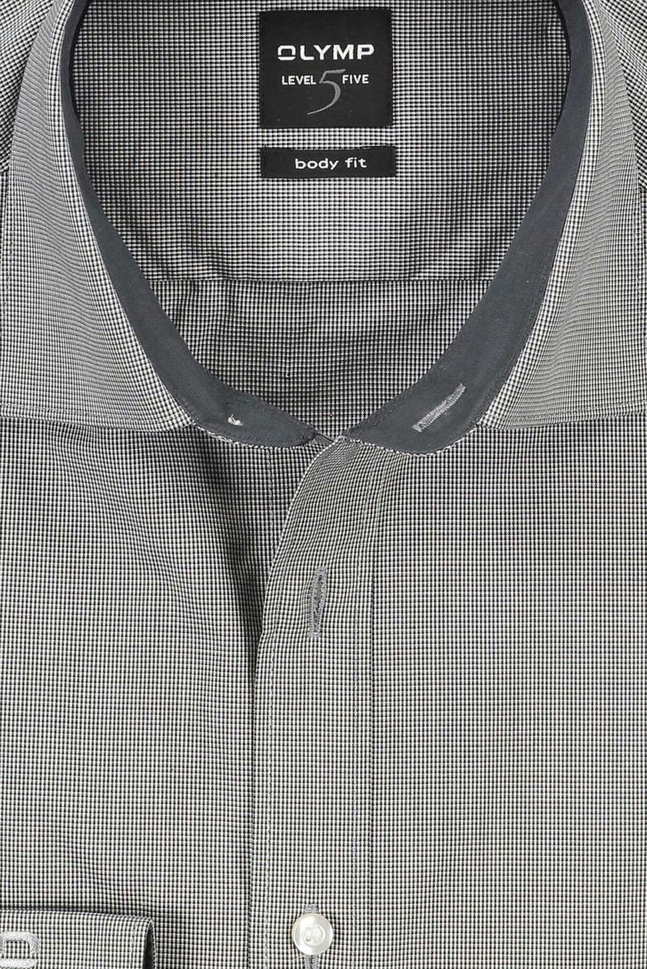 Olymp overhemd olive grey fine block effen bies