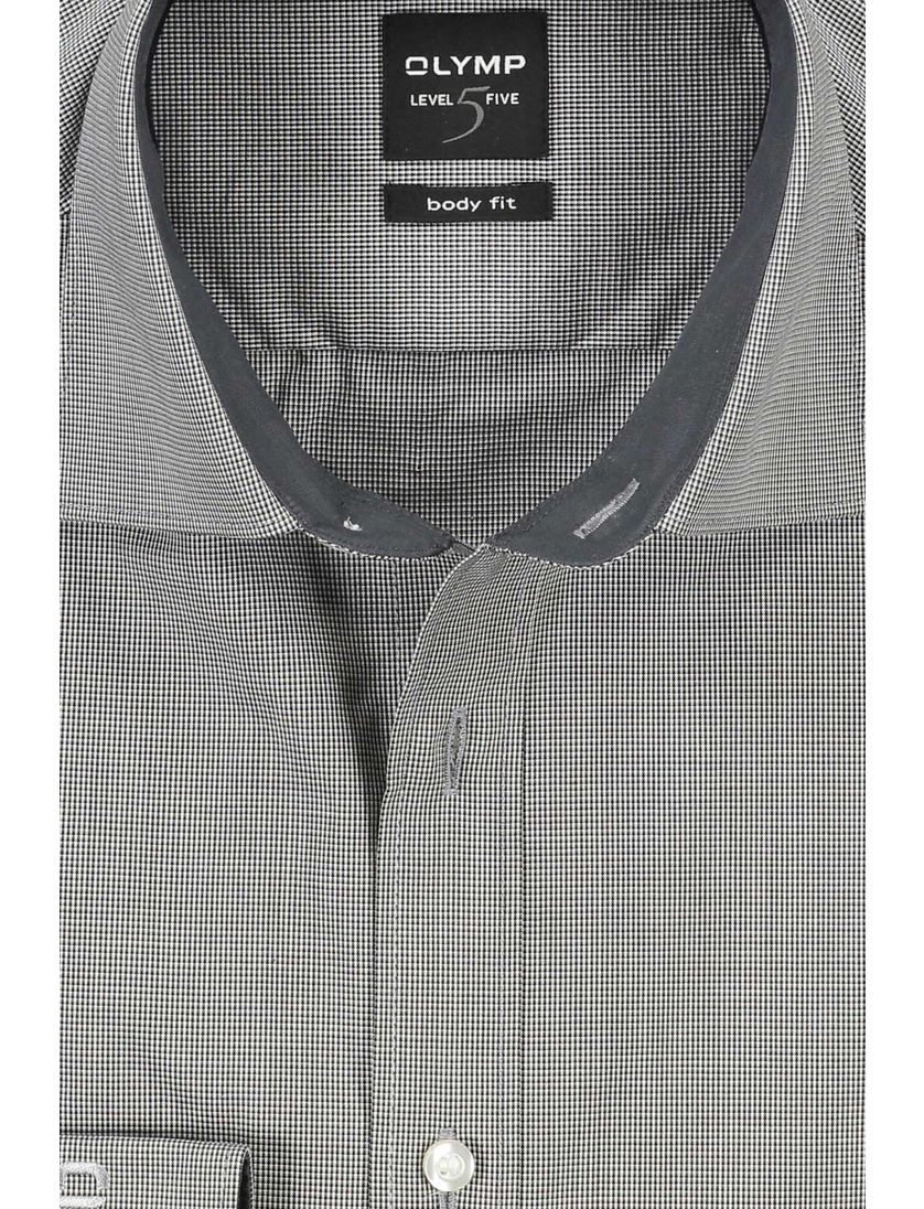 Olymp overhemd olive grey fine block effen bies