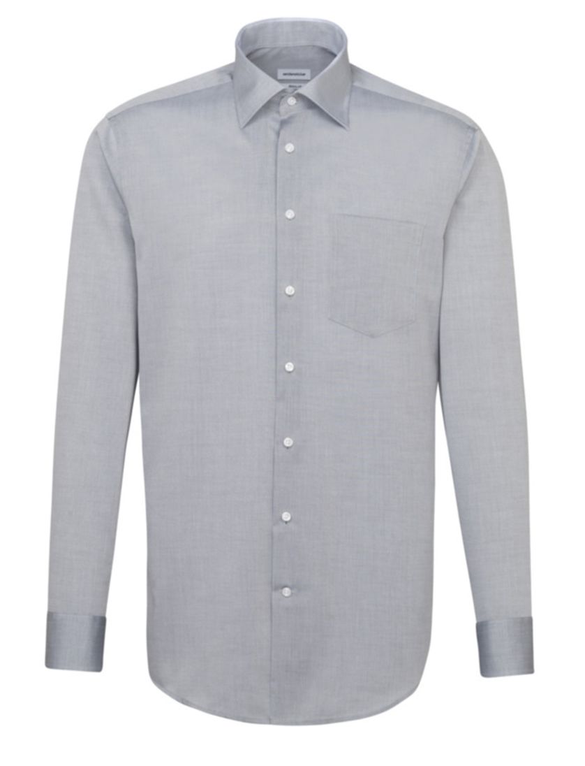 Seidensticker overhemd granietgrijs effen dessin Modern