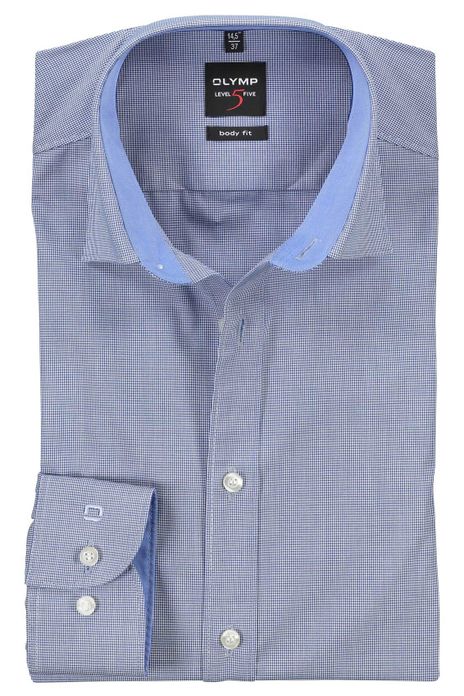 Olymp overhemd Level 5 body fit blauw structuur