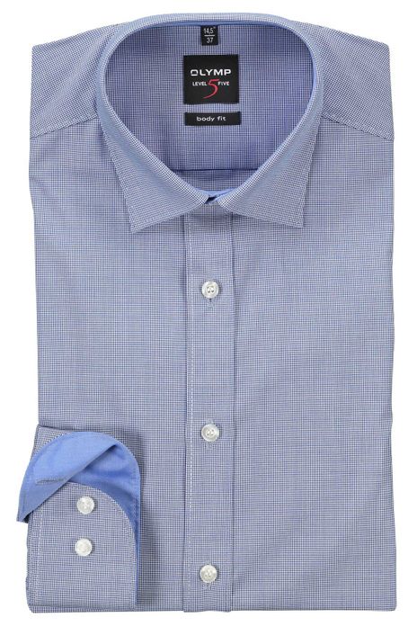 Olymp overhemd Level 5 body fit blauw structuur
