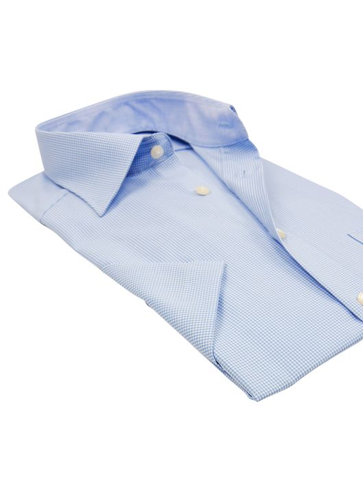 OLYMP lichtblauw geruit hemd korte mouw strijkvrij