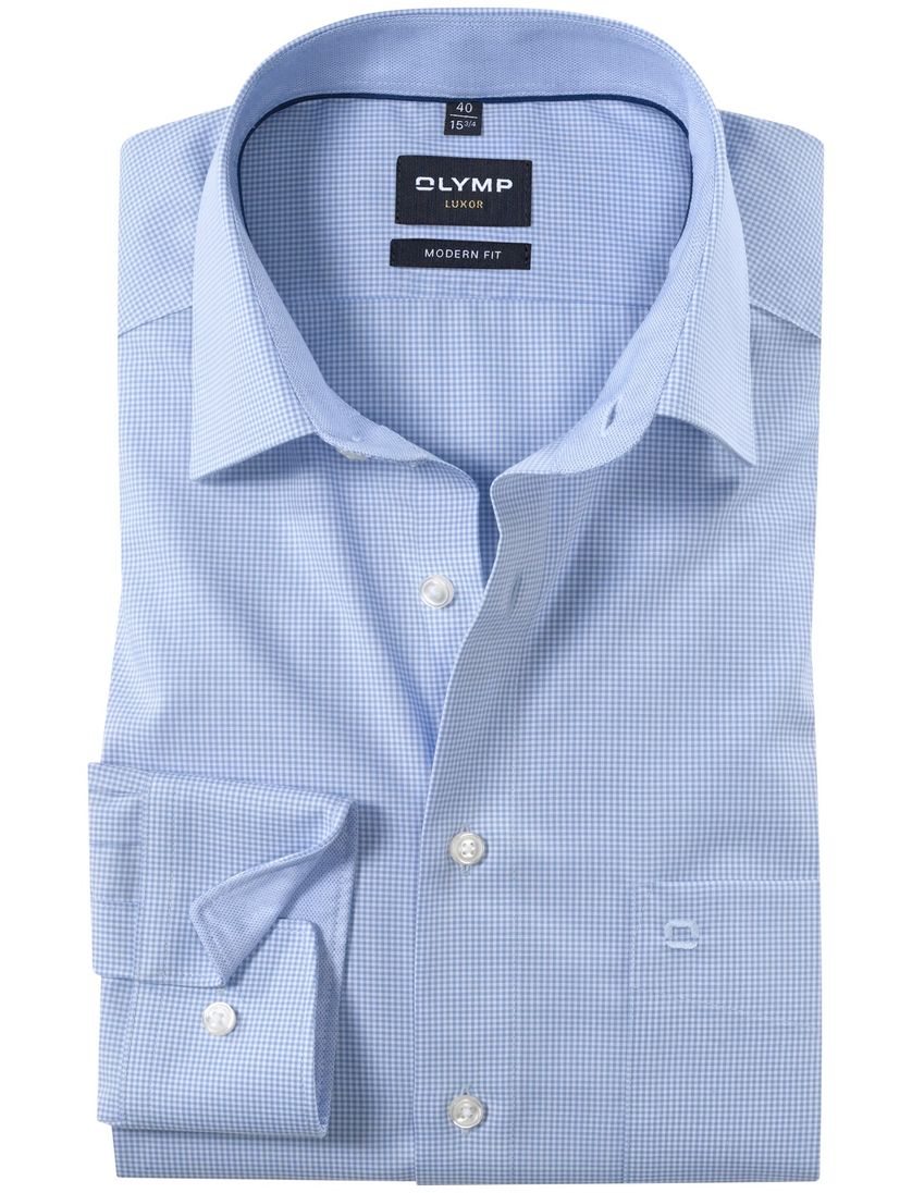 Olymp overhemd modern fit strijkvrij blauw ruit