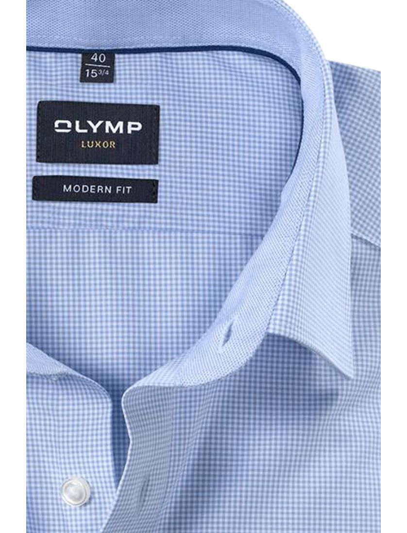 Olymp overhemd modern fit strijkvrij blauw ruit