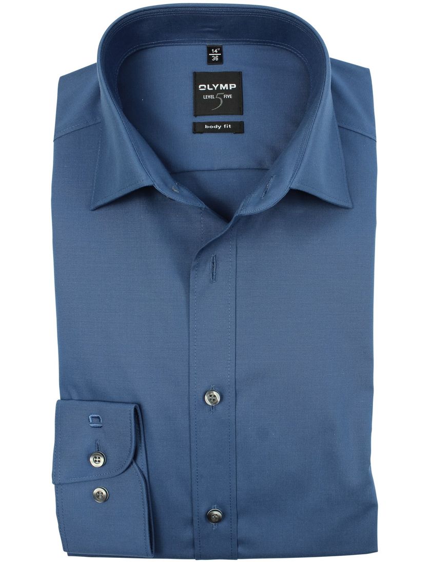 Olymp Level 5 overhemd body fit staalblauw