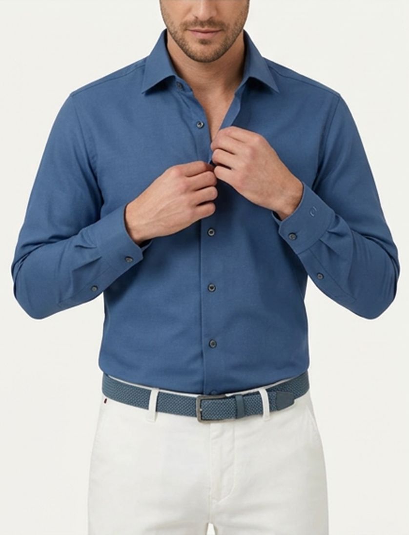 Olymp Level 5 overhemd body fit staalblauw