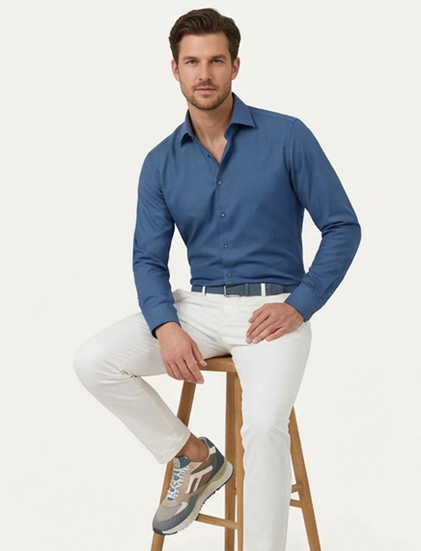 Olymp Level 5 overhemd body fit staalblauw