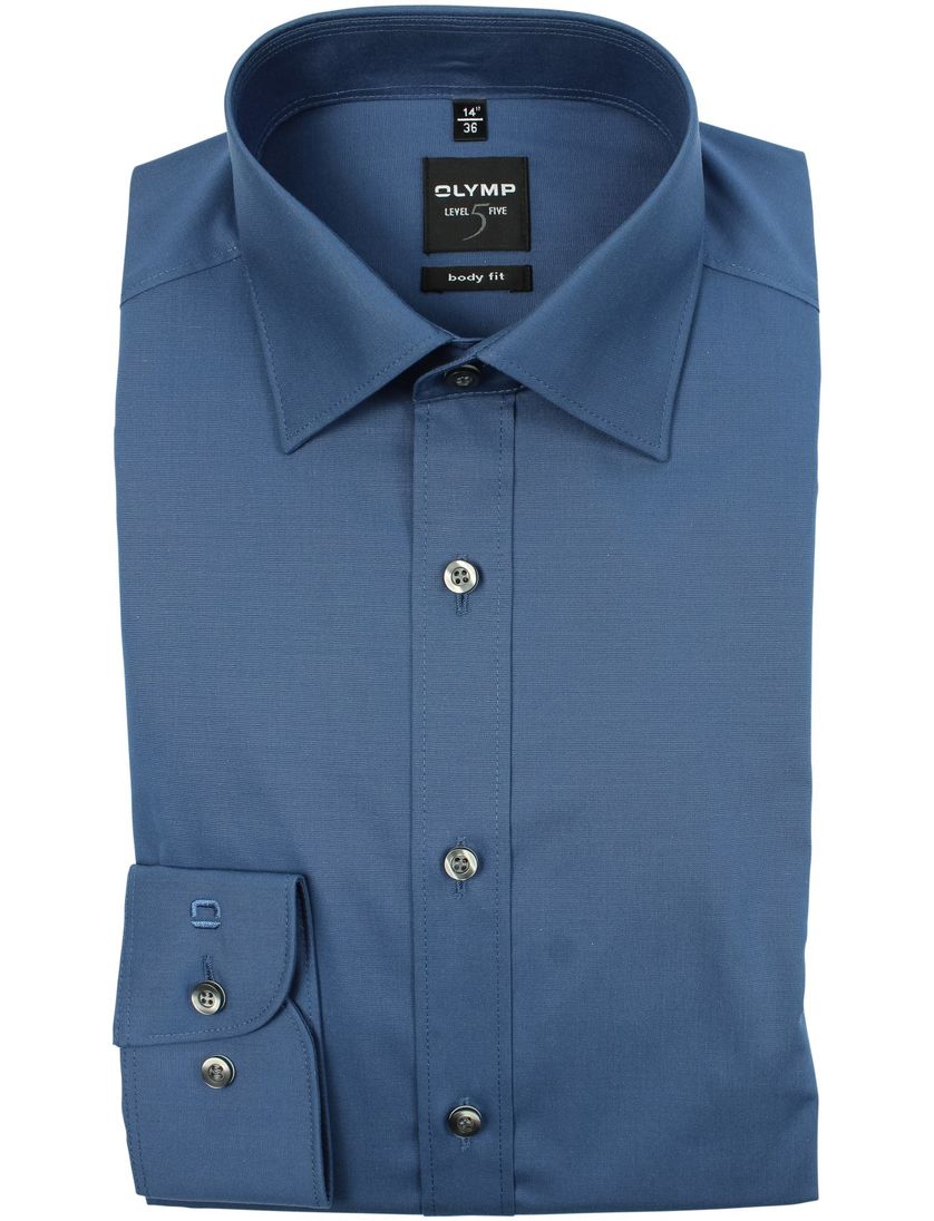 Olymp Level 5 overhemd body fit staalblauw