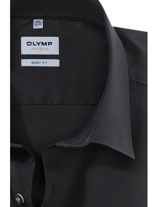 overhemd mouwlengte 7 Olymp Level Five zwart effen katoen extra slim fit