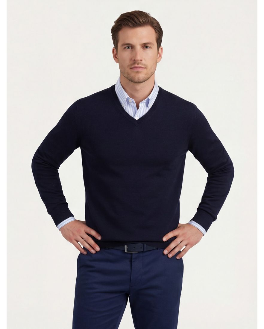 Olymp trui donkerblauw v-hals