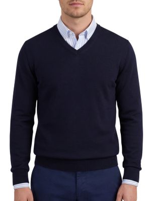 Olymp Olymp v-hals trui donkerblauw merinowol