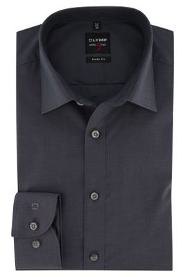 Olymp Olymp overhemd katoen mouwlengte 7 body fit antraciet effen