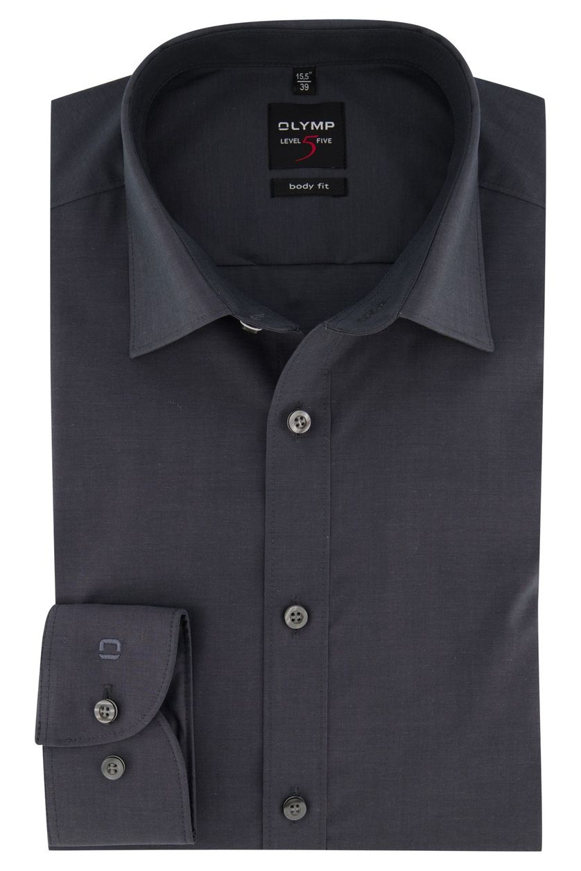 Olymp overhemd katoen mouwlengte 7 body fit antraciet effen