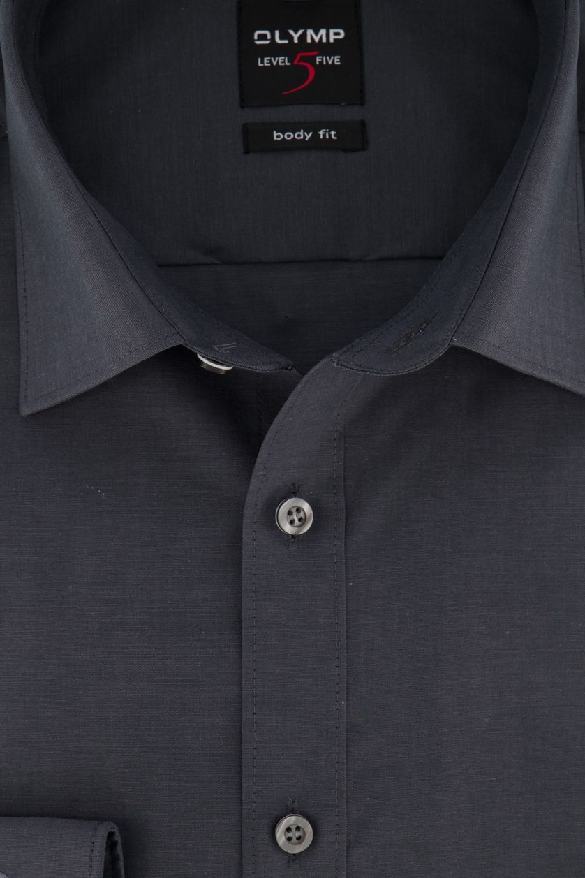 Olymp overhemd katoen mouwlengte 7 body fit antraciet effen