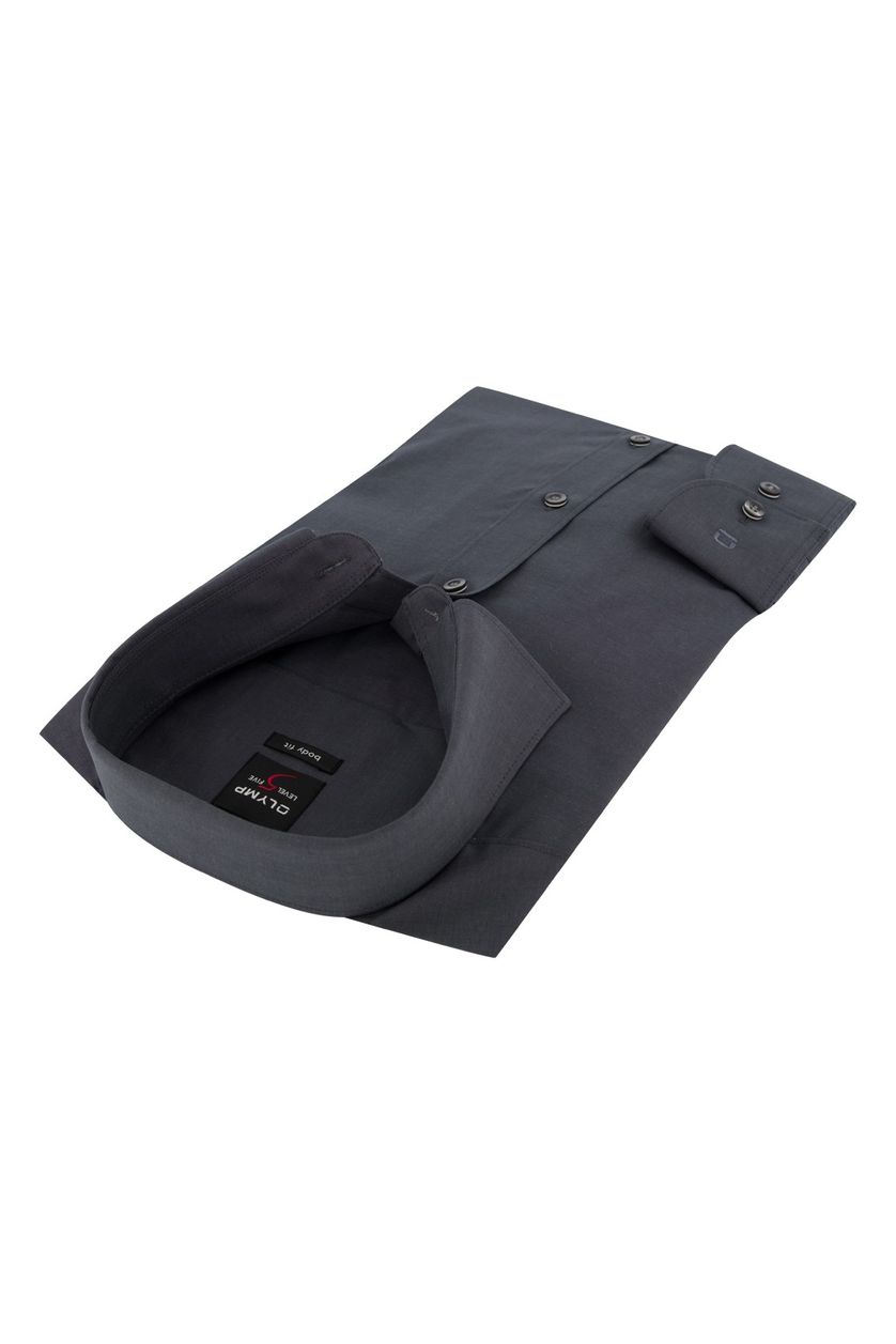 Olymp overhemd katoen mouwlengte 7 body fit antraciet effen