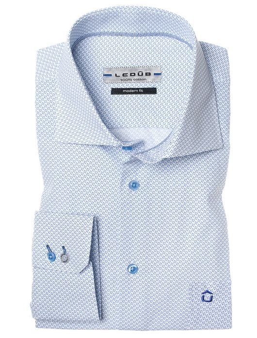 Ledub overhemd blauw print Modern Fit