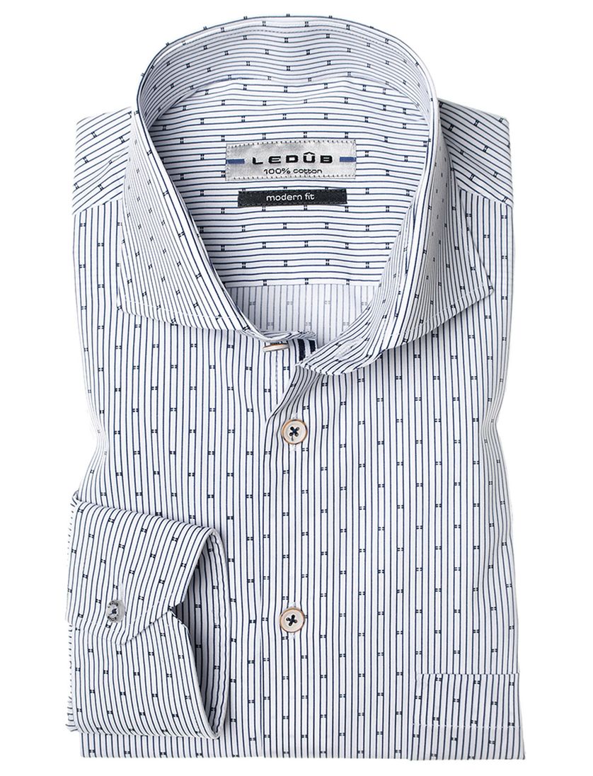 Ledub Modern Fit overhemd navy motief katoen