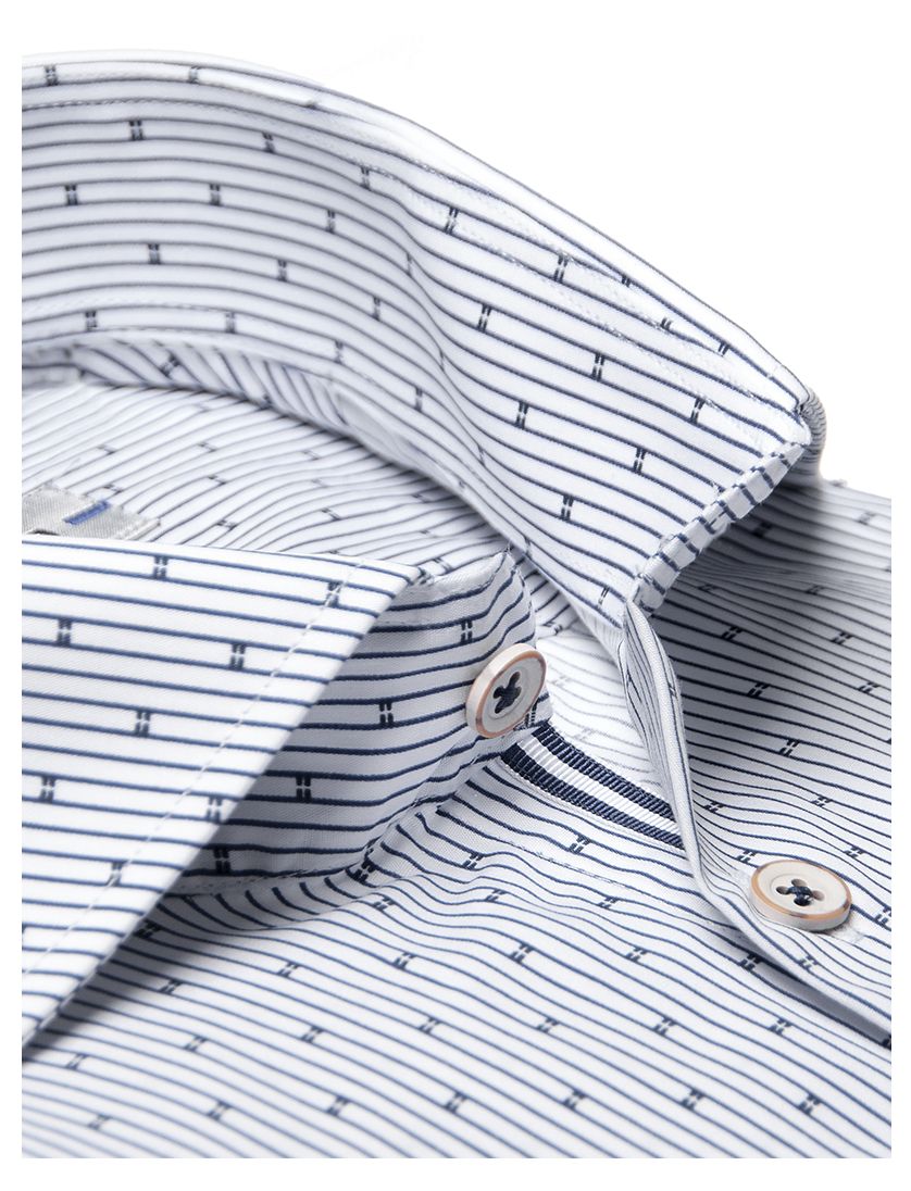 Ledub Modern Fit overhemd navy motief katoen