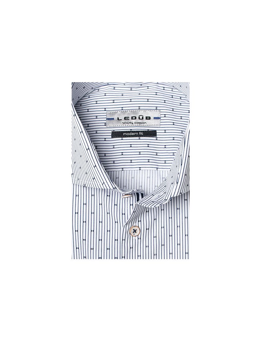 Ledub Modern Fit overhemd navy motief katoen