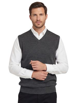 Maerz Maerz slipover grijs effen wol v-hals