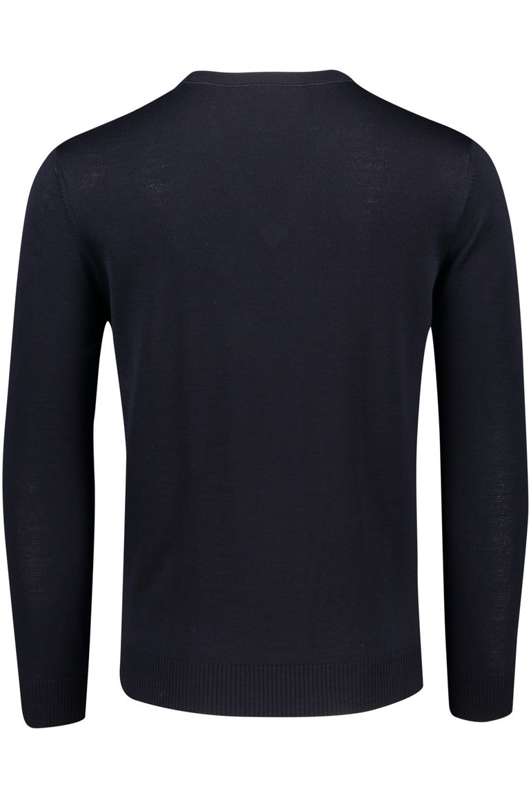 trui Maerz donkerblauw effen merinowol v-hals