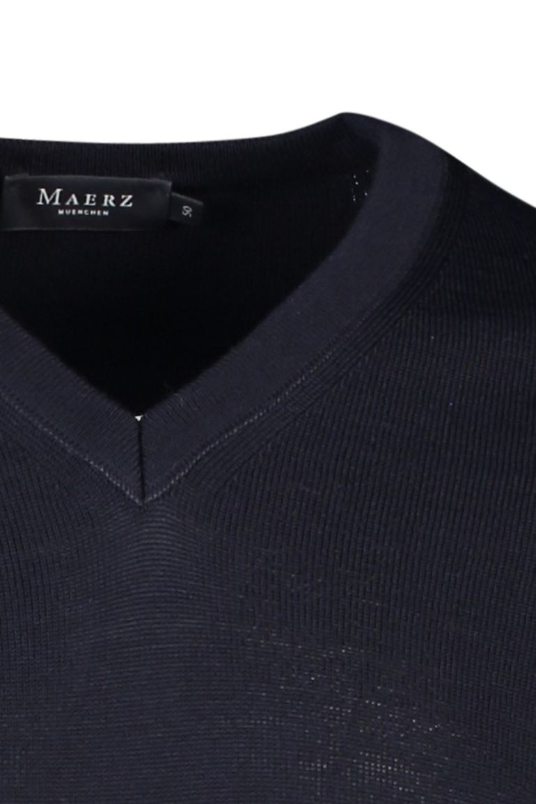trui Maerz donkerblauw effen merinowol v-hals