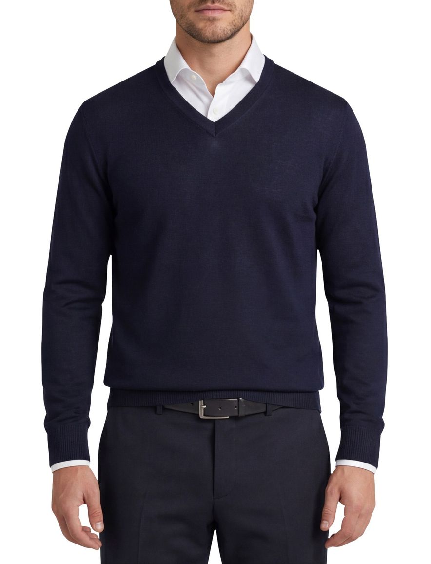 trui Maerz donkerblauw effen merinowol v-hals