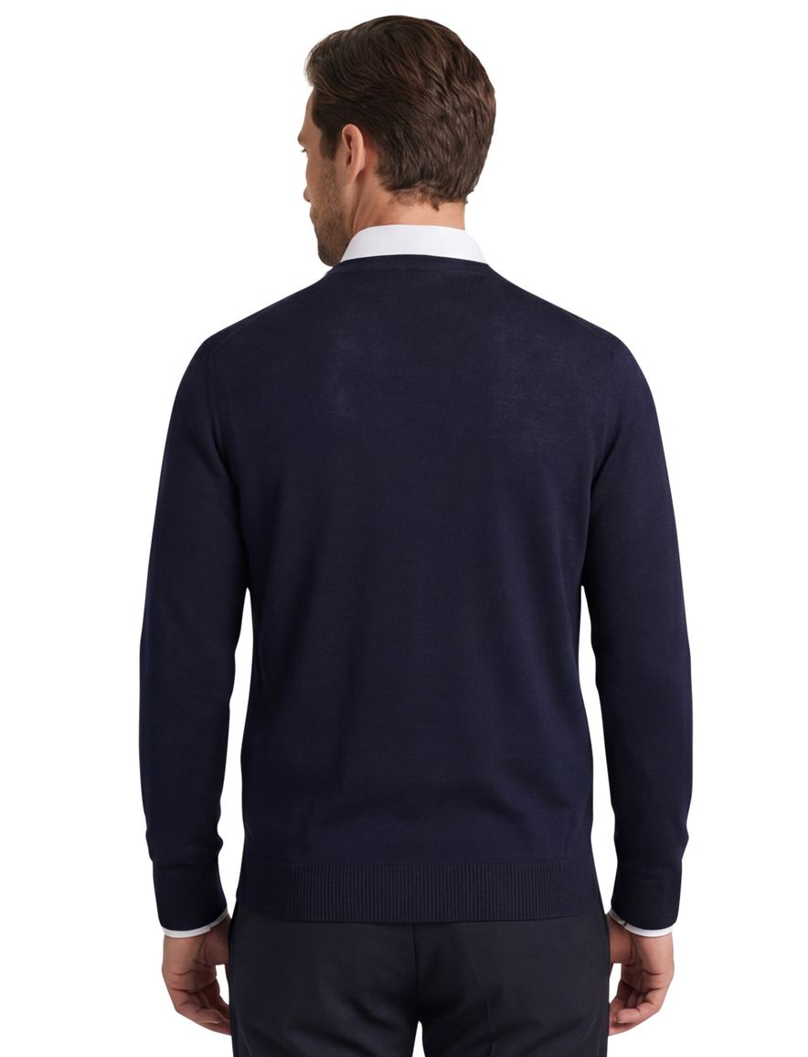 trui Maerz donkerblauw effen merinowol v-hals