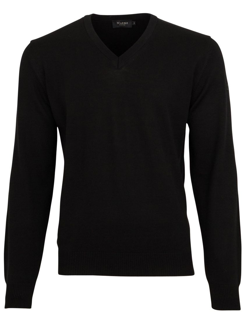 Maerz trui v-hals zwart merinowol