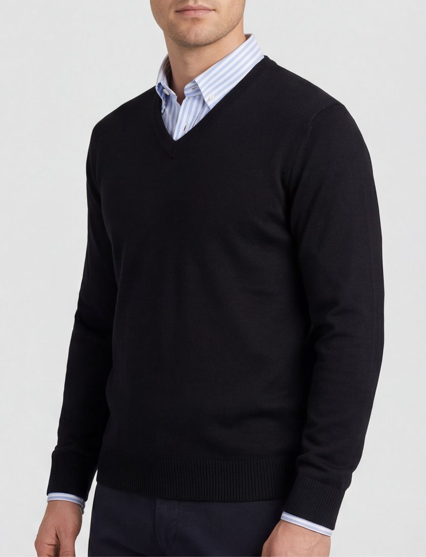 Maerz trui v-hals zwart merinowol