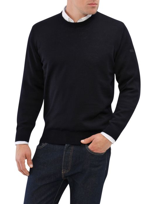 Maerz trui ronde hals donkerblauw merinowol