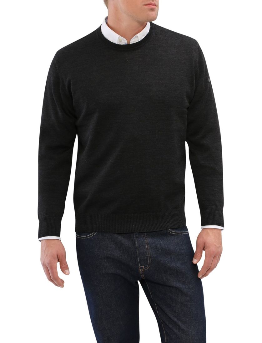 Maerz trui antraciet ronde hals merino