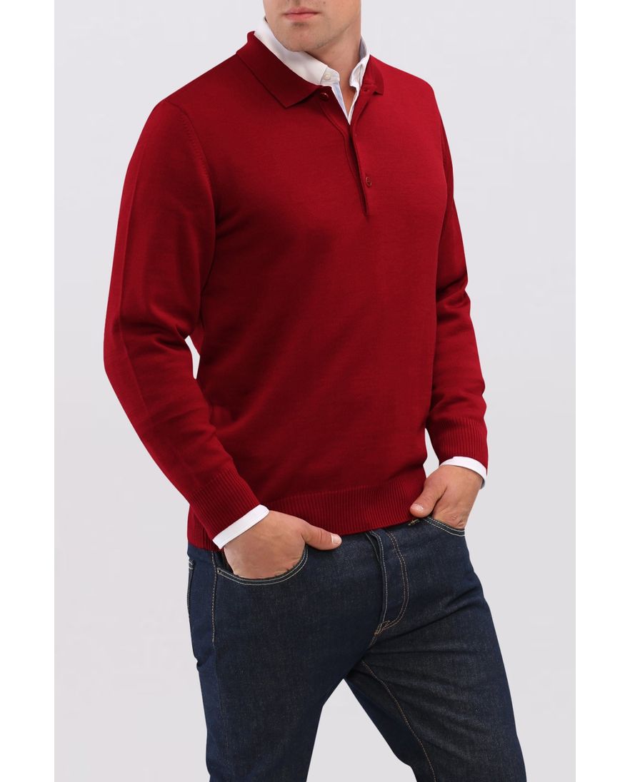 Maerz polo lange mouw bordeaux merino