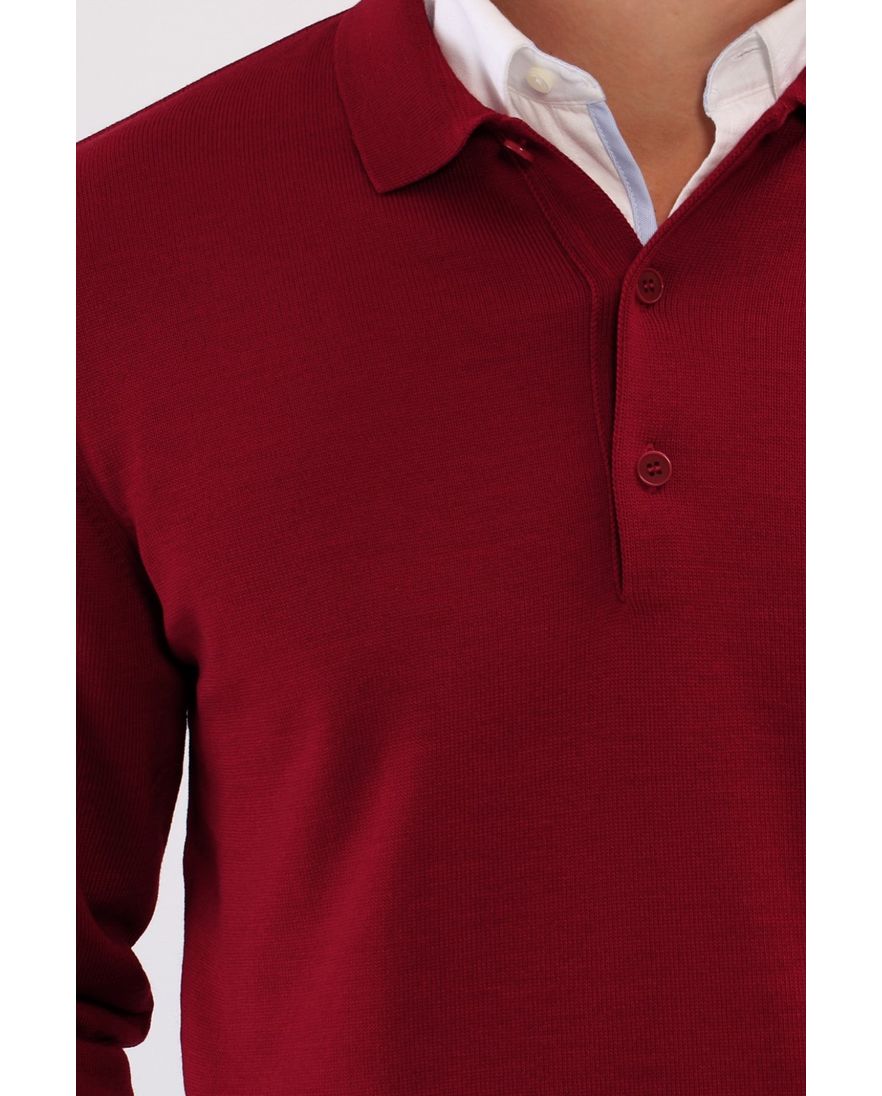 Maerz polo lange mouw bordeaux merino