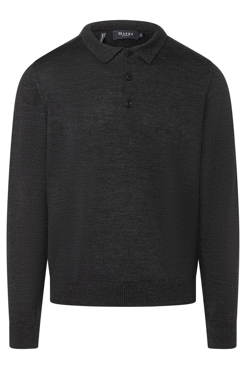 Maerz polo antraciet 3-knoops lange mouw