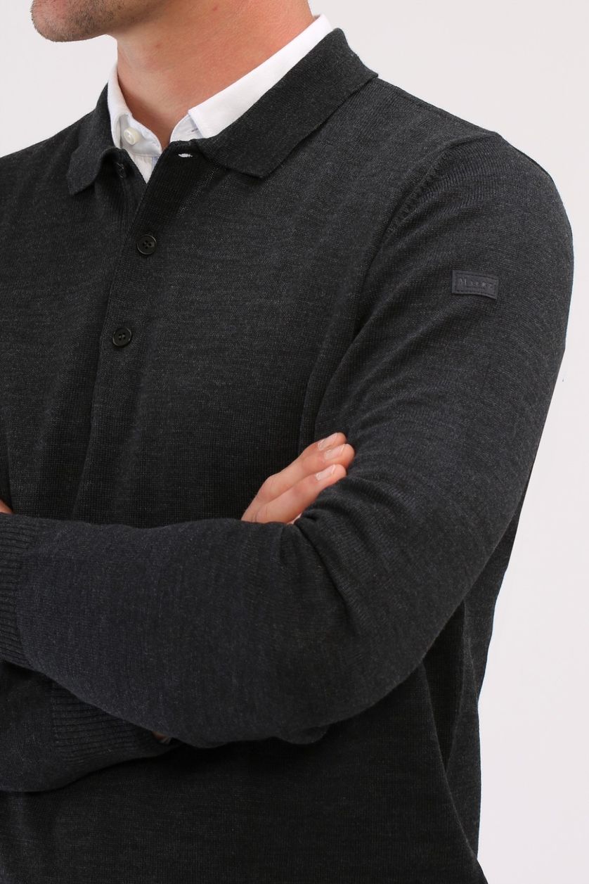 Maerz polo antraciet 3-knoops lange mouw