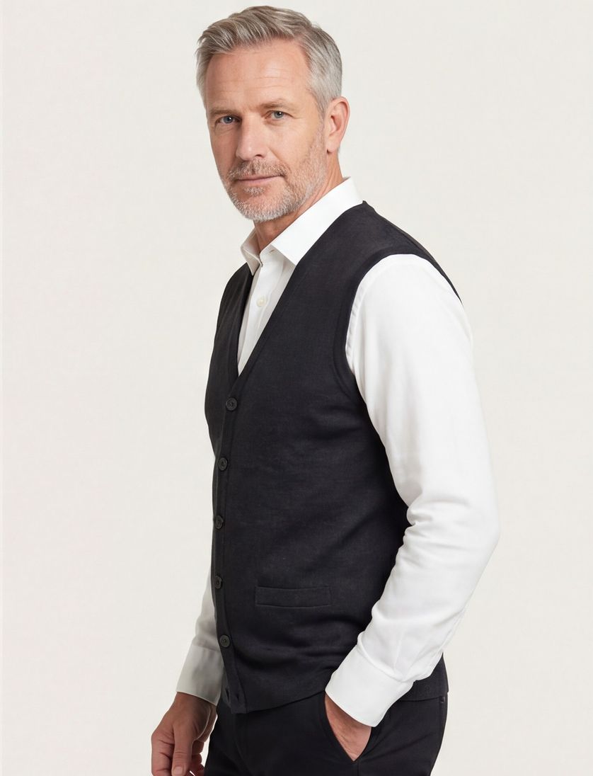 Maerz vest grijs effen wol knopen