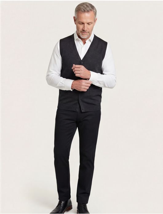 vest Maerz grijs effen wol knopen