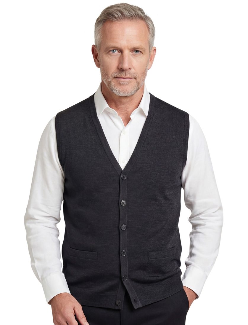 Maerz vest grijs effen wol knopen